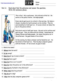 an english worksheet with the image of a police officer on a scooter