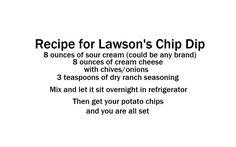 a recipe for lemon's chip dip is shown in black and white, with the words