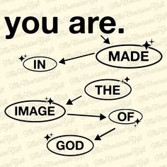 a sticker that says you are made in the image of god and has arrows pointing to