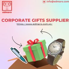 a watch and gift box with the caption corporate gifts supplied by edmaro