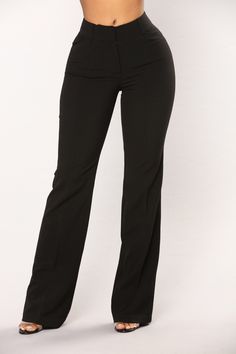 Available In Black And Charcoal High Rise Full Stretch Dressy Trouser Pants Pleated Leg Detail 2 Front Pockets Faux Back Pockets Wide Leg Belt Loops 33 inseam. Based on a size Small 70% polyester 26% Rayon 4% Spandex Imported | Tasha Dressy High Rise Pants in Black size XL by Fashion Nova Celana Fashion, High Waisted Dress Pants, Work Pants Women, Leg Belt, Dressy Pants, High Rise Pants, Womens Loungewear, Bottom Clothes, White Fashion