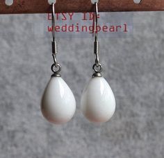 white glass bead earrings, white drop earrings, white earring, dangling earrings,women earrings, sta White Minimalist Teardrop Dangle Earrings, White Pearl Drop Teardrop Earrings, White Drop Earrings Gift, White Drop Earrings For Gift, Handmade White Sterling Silver Teardrop Earrings, White Drop Pearl Drop Jewelry, Minimalist White Teardrop Earrings For Gift, White Pearl Drop Jewelry, White Minimalist Hypoallergenic Teardrop Earrings