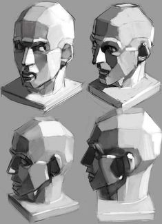 three different angles of the head of a man