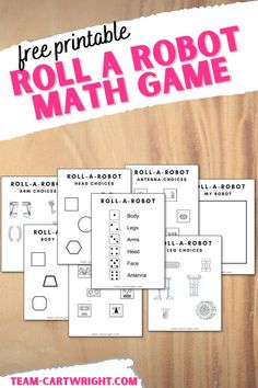 Text: Free Printable Roll a Robot Math Game
Picture: 8 free printables to play the roll a robot counting game that you can print, color, and cut for free Robot Activities Preschool, Roll A Robot, Robot Free Printable, Prek At Home, Montessori Themes, Robot Worksheets, Robot Printable, Robot Activity, Preschool Behavior