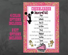 the cheerleader reward kit is shown with pink and gold glitters on black background