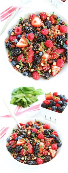 two bowls filled with fruit and nuts on top of each other