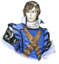 a drawing of a man dressed in blue