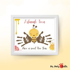 a frame with a drawing of a bee on it and the words, i shanah tea