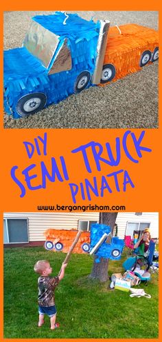 Pinata Party Ideas, Tractor Pinata, Truck Party Activities, Truck Pinata, Bday Party Boy, Dump Truck Birthday Party, Combined Birthday Parties, Truck Theme Birthday, Diaper Party