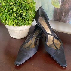 Giorgio Armani Vintage Black Satin Slingback Pointed Kitten Heels Pumps Size 40 Made In Italy Euc - Gently Used (Soles Show Signs Of Wear But Otherwise In Excellent Condition) From A Smoke/Pet Free, Clean & Healthy Home Please Check Out My Other Vintage Shoes New To Poshmark? Sign Up Using Invite Code: Dancinggaby To Get A $10 Posh Shopping Credit!!! Elegant Slingback Pumps For Dinner With Pointed Toe, Formal Fitted Slingback Pumps With Wrapped Heel, Elegant Black Slingback Pumps For Cocktail, Black Elegant Kitten Heels For Evening, Elegant Evening Kitten Heels With Almond Toe, Elegant Almond Toe Kitten Heels For Evening, Black Ankle Strap Kitten Heels For Formal Occasions, Evening Slingback Pumps With Wrapped Heel Almond Toe, Evening Almond Toe Slingback Pumps With Wrapped Heel