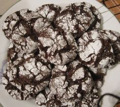 chocolate crinkle cookies on a white plate