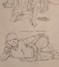 two drawings of people sitting on the ground and one is holding a cell phone to his ear