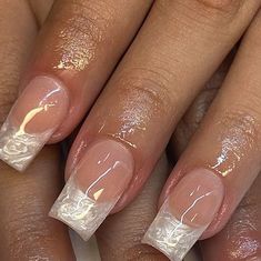 gelx nails| IE on Instagram: "pearl tips🐚✨  inspo: @nailsbyelisee   - - - - - - - - - - #gelx #gelxnails #pearlnails #chromenails" Pearl Nails Tips, Off White Pearl Nails, White And Pearl Nails, Clear Pearl Nails, Pearl French Tip Nails Square, Pearl Swirl Nails, Pearly French Tip, White Nail Designs Square, Pearl Square Nails