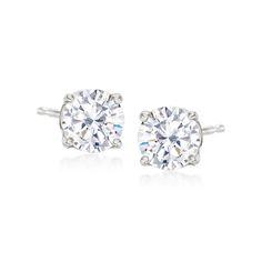 Ross-Simons - 6.00ct t. w. Cubic Zirconia Jewelry Set: Three Pairs of Stud Earrings in Silver. This three-pair set of round brilliant-cut CZ stud earrings will keep you looking fashionable no matter what you're doing. The three different sizes - 5mm at 1.00 ct. t. w., 6mm at 2.00 ct. t. w. and 7mm at 3.00 ct. t. w. - will take you from the grocery store to the gala event in dazzling and affordable style. Post/clutch, CZ stud earring set. CZ weights are diamond equivalents. Stud Earrings Diamond, Curved Bar Necklace, Popular Earrings, Diamond Birthstone, Fine Jewelery, Circle Pendant Necklace, Earrings Diamond, Bezel Set Diamond, Cz Jewelry