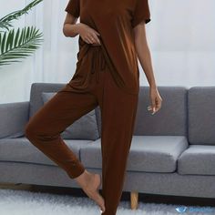 Orcajump - Casual Tie-dyed Pantsuits Two-piece Set, Short Sleeve Tops & Drawstring Loose Pants Set, Women's Clothing Casual Long Pants Jumpsuits And Rompers, Casual Long Pants Jumpsuits In Solid Color, Solid Color Two-piece Loungewear Tops, Wide-leg Drawstring Harem Pants For Loungewear, Two-piece Short Sleeve Loungewear Tops, Casual Tie, Oversized Pullover, Long Jumpsuits, Loose Pants