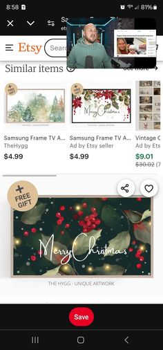 an iphone screen showing the homepage for christmas cards and other items on sale in stores