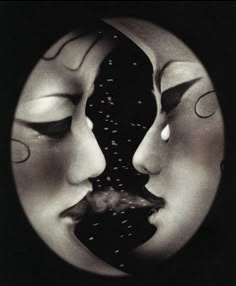 two faces are shown in front of a black background with the moon and stars behind them