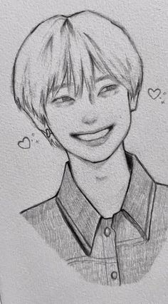 a pencil drawing of a boy smiling