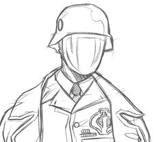 a drawing of a man wearing a helmet and jacket