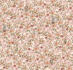 an image of a floral wallpaper with birds and flowers in pink, orange, yellow and green colors