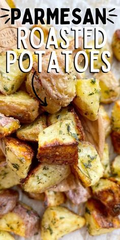 roasted parmesan potatoes with text overlay