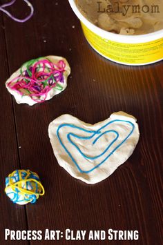 the process is to make clay and string hearts for valentine's day or mother's day