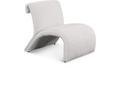 an upholstered chair with a curved back and foot rest, in white fabric