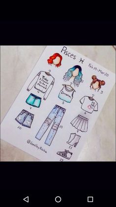 an instagram page with drawings of clothes and texting on the bottom right hand corner