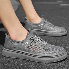 Men's #grey sport shoe #sneakers hollow mesh & stitch accents design. Shoes Shop