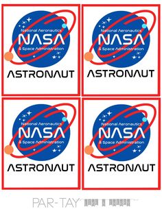 four stickers with nasa logos on them