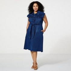 DG2 by Diane Gilman Super Stretch Knit Denim Shirtdress   For a sleek and stylish wardrobe staple that can take you from the work-week to the weekend, add this flattering belted denim shirtdress to your weekly rotation. Pair it with a blazer and heels, bomber jacket and tennies, or just a pair of flip flops for a versatile look all year through. Collared Denim Dress For Summer Workwear, Casual Knee-length Denim Dress For Work, Casual Denim Midi Length Shirt Dress, Casual Business Casual Shirt Dress For Spring, Casual Shirt Dress For Business Casual In Summer, Chic Denim Shirt Dress For Work, Summer Casual Shirt Dress For Business Casual, Collared Medium Wash Shirt Dress For Work, Medium Wash Shirt Dress With Pockets For Work