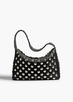 Elena Bag in Black Leather with Studs – KHAITE Snap Bag, Studded Bag, Studded Leather, Small Handbags, Small Shoulder Bag, Silver Studs, Leather Top, Pebbled Leather, Mini Bag