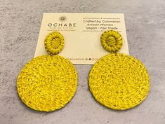 The Best Stylish Earrings Collection. Handwoven by Colombian Artisan Women with a natural fiber. - Ethically sourced - Eco Material - Gold Studs (18 Kl) - Perfect to combine with your outfits for Dinners, Brunch, Girls night out, day event, night event and more. Be the center of attractions in your group! Dimensions: Long: 2.0" Weight: 0.1 lb (light weight) Shipping: 2 business days in the USA, Free Shipping only in the United States and Colombia. Email us at ochabehandmade@gmail.com for other countries. Artisan Yellow Handwoven Earrings, Artisan Handwoven Yellow Earrings, Natural Handwoven Earrings For Beach, Artisan Handwoven Earrings For Summer, Handwoven Drop Earrings For Beach, Traditional Handwoven Earrings For Beach, Traditional Handwoven Earrings For Summer, Traditional Handwoven Beach Earrings, Green Handwoven Summer Earrings