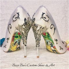 Beauty And The Beast Shoes, Miu Miu Ballerina, Disney Wedding Shoes, Glass Heels, Bridal Pumps, Pointy Toe Shoes, Disney Shoes, Bridal Heels, Fancy Shoes