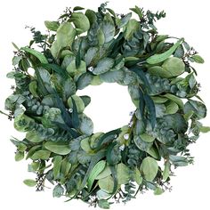 a wreath with green leaves and greenery