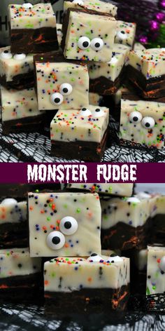 some kind of monster fudge cake with sprinkles and eyes on it