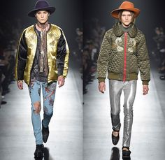 DressCamp by Toshikazu Iwaya 2015-2016 Fall Autumn Winter Mens Runway Catwalk Looks - Mercedes-Benz Fashion Week Tokyo Japan - Denim Jeans Dragon Metallic Snake Reptile Bomber Jacket Outerwear Coat Quilted Puffer Shirtdress Ornamental Print Decorative Art Stripes Blazer Knee Pads Detachable Silk Leather Fringes Pointed Shoes Hoodie Plaid Geometric Onesie Jumpsuit Furry Jogger Sweatpants Shorts Vest Waistcoat Dragon Snake, Snake Reptile, Pointed Shoes, Brands Fashion