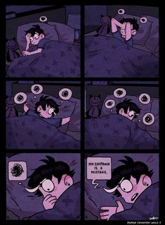 a comic strip with an image of a person laying in bed