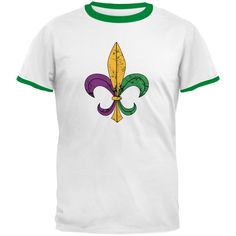 Mardi Gras Fleur De Lis Distressed Mens Ringer T Shirt Men's T-Shirts Old Glory 2XL White-Kelly Mardi Gras Shirt, Old Glory, Mens Graphic Tee, Getting Ready, Mardi Gras, Branded T Shirts, Colorful Prints, Graphic T Shirt, Top Styles