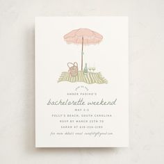 a card with an umbrella and picnic items on it for someone's bridal party