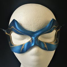 "Blue leather mask fades to black. Handpainted gold Egyptian-style design. ORDER ANY COLOR Great for any masquerade party, Renaissance Faire, Masked wedding, or Mardi Gras celebration! CosPlay Conventions, Comicon super hero costume, Halloween costume, Carnival, Masquerade ball, Renaissance Faire! WATERPROOFED, Supple leather is formed to facial contours. ADJUSTABLE: Secured with comfortable ties or adhesive. Available without holes. Scroll further down for details! MATCH YOUR COSTUME ♦ Professi Mardi Gras Fantasy Eye Mask Costume Accessory, Carnival Cosplay Costume Eye Mask, Blue Eye Mask For Mardi Gras, Blue Mardi Gras Masquerade Mask, Blue Venetian Eye Mask, Egyptian Mask, Carnival Masquerade, Karneval Party, Masquerade Prom