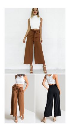 These lovely ankle pants can easily go from casual and cute to a night on the town. Featuring a zippered back with a sash belt and wide leg pants that fall just above the ankle. Made with a polyester blend these pants pair perfectly with wedges, heels or booties. Comes in two fabulous colors from which to choose. Ankle Pants Work Outfit, Ankle Pants Outfit, Wide Leg Ankle Pants, Brown Pants Outfit, Mid Size Outfits, Business Casual Summer, Wedges Heels, Wardrobe Tips, Outfits Chic