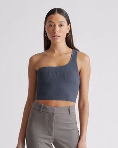 Cropped One Shoulder Sweater Knit Tank One Shoulder Sweater, One Shoulder Tank, Silk Mini Skirt, Sweater Crop, Blouse Sleeveless, Maxi Tank Dress, One Shoulder Tops, Knit Tank, Softest Sweater