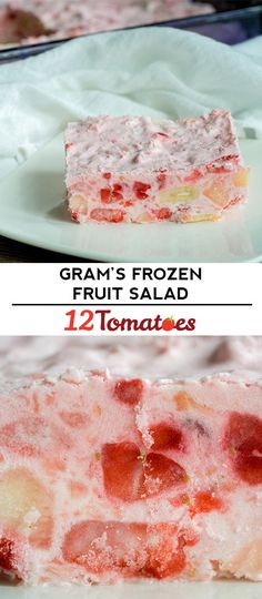 two pictures showing different types of fruit salads on white plates with text overlay