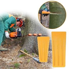 a man in green coveralls working on a tree