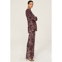 Purple velvet (95% Polyester, 5% Spandex). Pants. Side zipper closure. 58" from shoulder to hemline. Imported. Sequin Pants, Spandex Pants, Tuxedo Jacket, Rent The Runway, Closet Designs, Purple Velvet, Formal Outfit, Badgley Mischka, Side Zipper