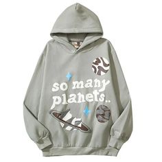 celestial style meets cozy warmth. SPECIFICATIONS Material: Cotton, Polyester Pattern Type: Letter Thickness: Standard Clothing Length: Regular Collar: Hooded Sleeve Style: Regular Broken Planet, Gothic Skirts, Plain Hoodies, Hoodie Oversize, Winter Hoodies, Outfit Casual, Hooded Pullover, Grey Hoodie, Star Print