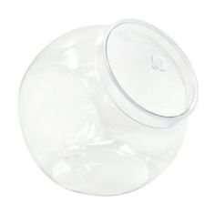 a clear plastic container with a lid on it's side and a white background