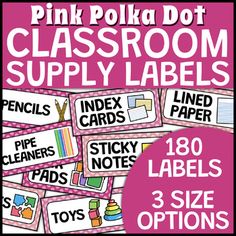 pink polka dot classroom supply labels