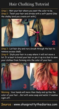 How to chalk hair!!!! Epic Sleepover, Hair Chalk, Regrow Hair, Dye Colors, Makeup Stuff, Colorful Hair, Hair Problems, Kids Hair, Hair Stuff